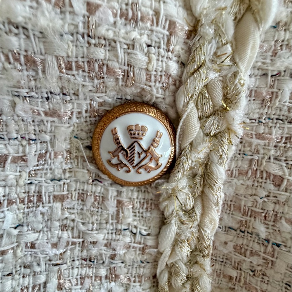Heartloom Cream Ivory Tweed Blazer Wool Blend Decorative Buttons Gold Accent - Picture 6 of 15